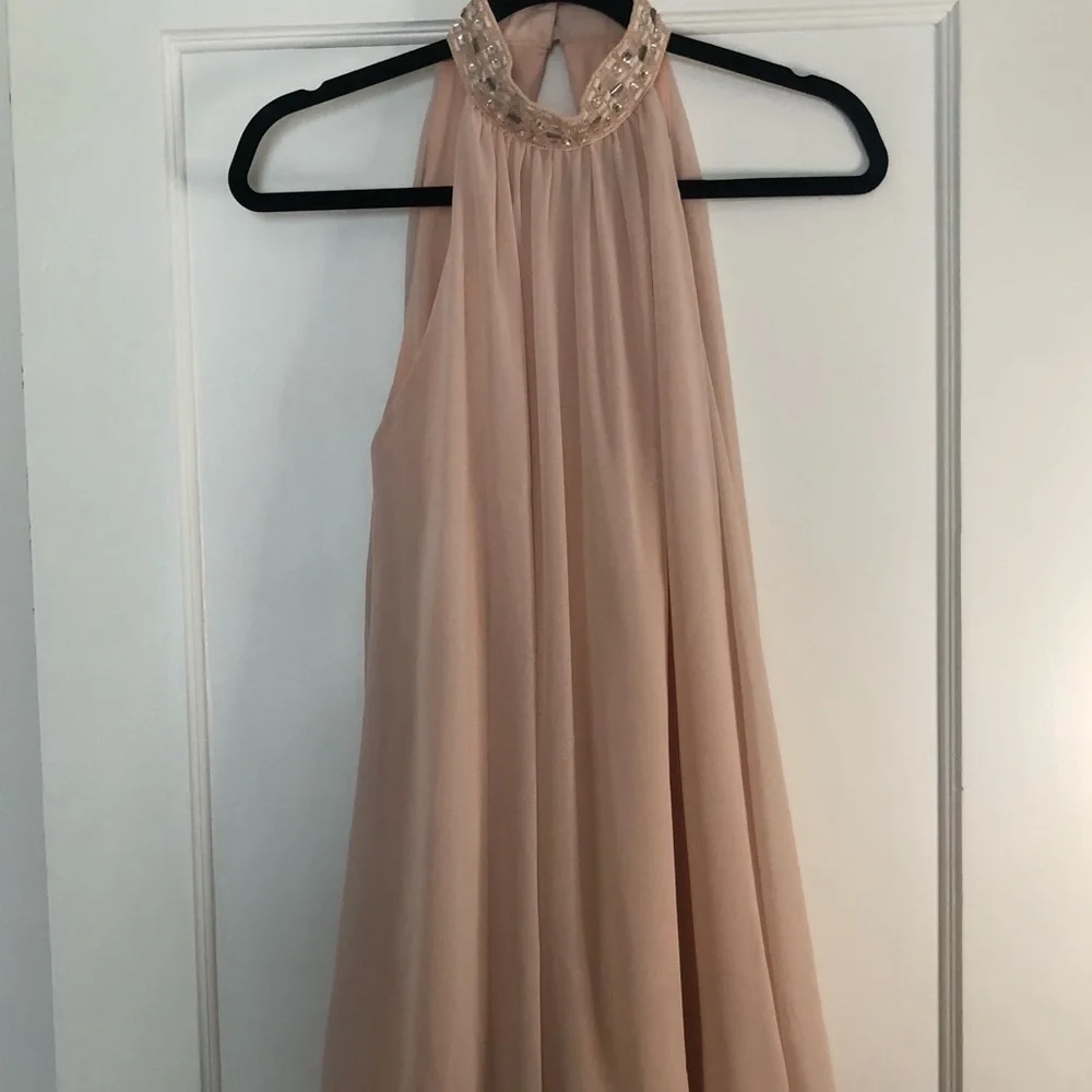 ASOS jewel high neck, chiffon blush pink above knee dress - Picture 8 of 10